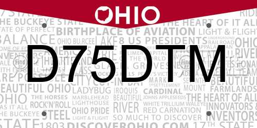 D75DTM Ohio License Plate
