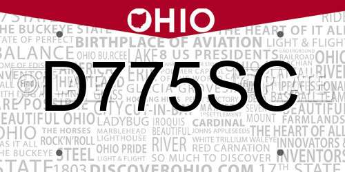 D775SC Ohio License Plate