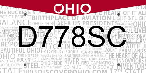 D778SC Ohio License Plate
