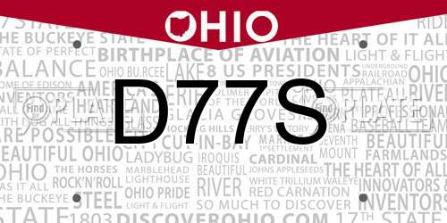 D77S Ohio License Plate