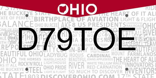 D79TOE Ohio License Plate