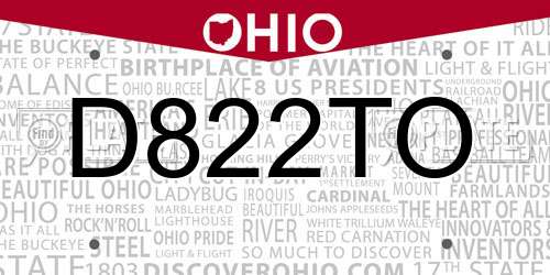 D822TO Ohio License Plate
