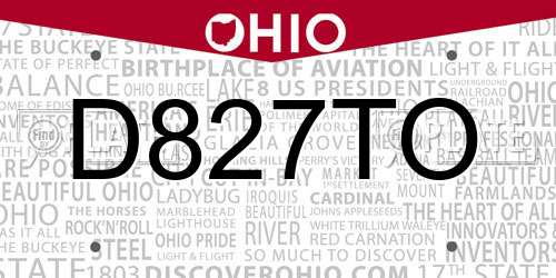 D827TO Ohio License Plate