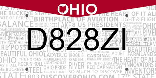D828ZI Ohio License Plate