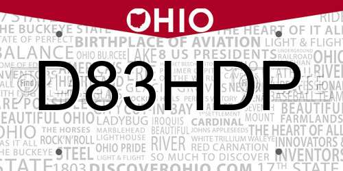 D83HDP Ohio License Plate