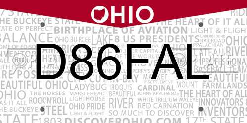 D86FAL Ohio License Plate
