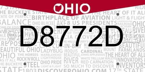 D8772D Ohio License Plate
