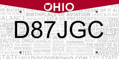 D87JGC Ohio License Plate