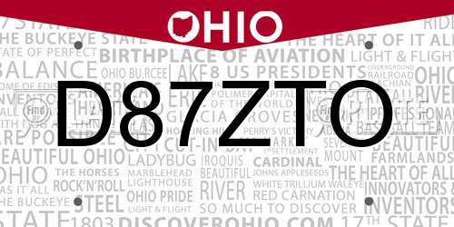 D87ZTO Ohio License Plate