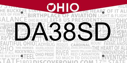 DA38SD Ohio License Plate