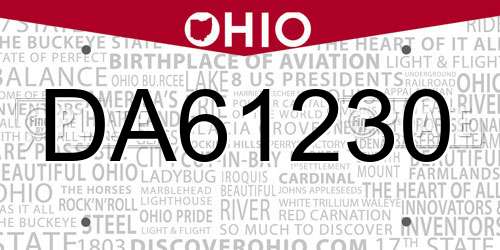 DA61230 Ohio License Plate