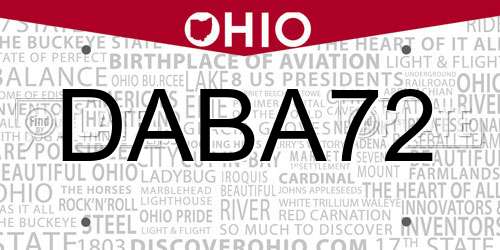 DABA72 Ohio License Plate