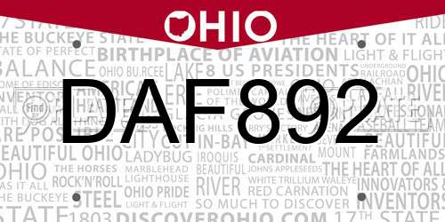 DAF892 Ohio License Plate