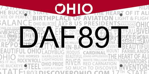 DAF89T Ohio License Plate