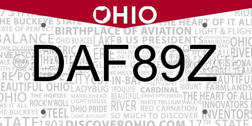 DAF89Z Ohio License Plate