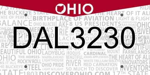 DAL3230 Ohio License Plate