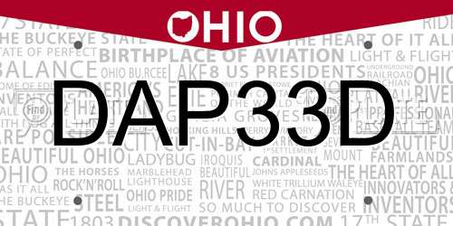 DAP33D Ohio License Plate