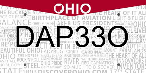 DAP33O Ohio License Plate