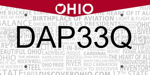 DAP33Q Ohio License Plate