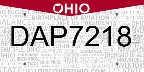 DAP7218 Ohio License Plate