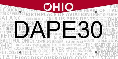 DAPE30 Ohio License Plate