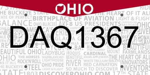 DAQ1367 Ohio License Plate