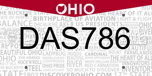 DAS786 Ohio License Plate
