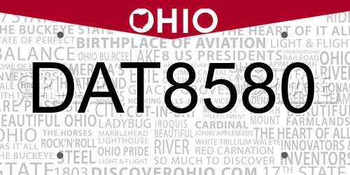 DAT8580 Ohio License Plate