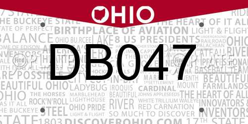 DB047 Ohio License Plate