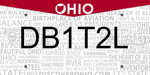 DB1T2L Ohio License Plate