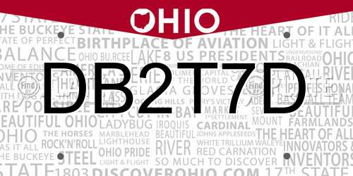 DB2T7D Ohio License Plate