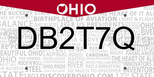 DB2T7Q Ohio License Plate