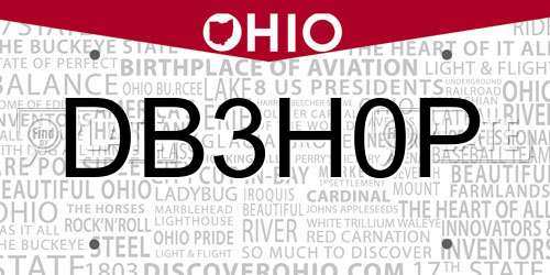 DB3H0P Ohio License Plate