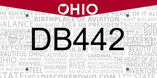 DB442 Ohio License Plate