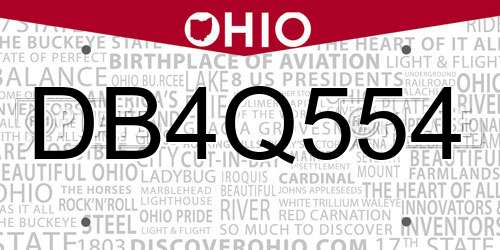 DB4Q554 Ohio License Plate