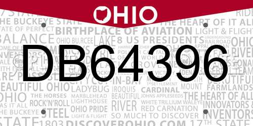 DB64396 Ohio License Plate