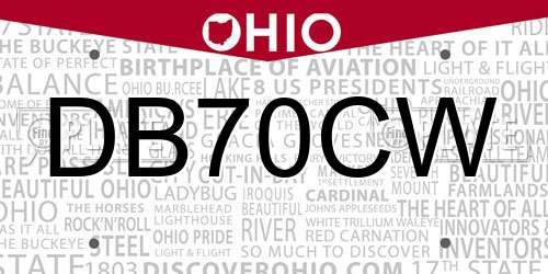 DB70CW Ohio License Plate