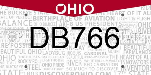 DB766 Ohio License Plate