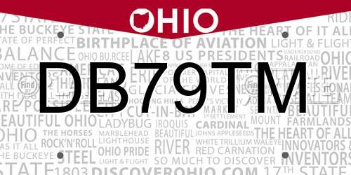 DB79TM Ohio License Plate