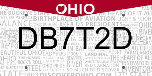 DB7T2D Ohio License Plate