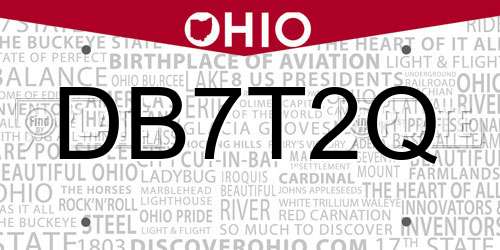 DB7T2Q Ohio License Plate