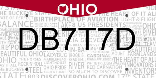 DB7T7D Ohio License Plate