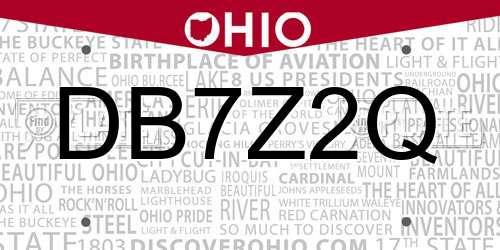 DB7Z2Q Ohio License Plate