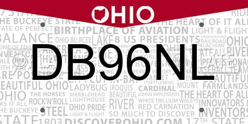 DB96NL Ohio License Plate