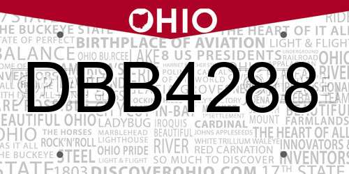 DBB4288 Ohio License Plate