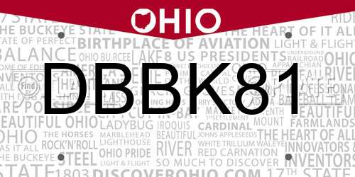 DBBK81 Ohio License Plate
