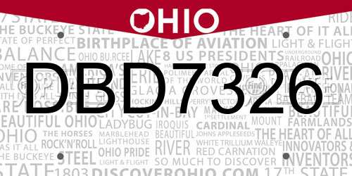 DBD7326 Ohio License Plate