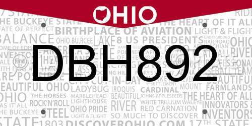 DBH892 Ohio License Plate