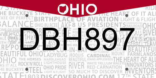 DBH897 Ohio License Plate