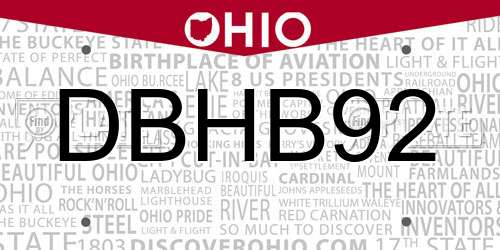 DBHB92 Ohio License Plate